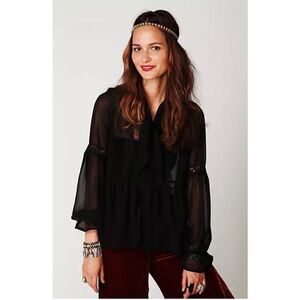 See through Free People Bow Tie Sheer Blouse